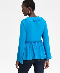 I.n.c. International Concepts Women's Printed Ruffle-Collar Top, Macy's Exclusive