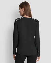 Dkny Women's Long Sleeve Trimmed Lapel Blouse, Regular & Petite