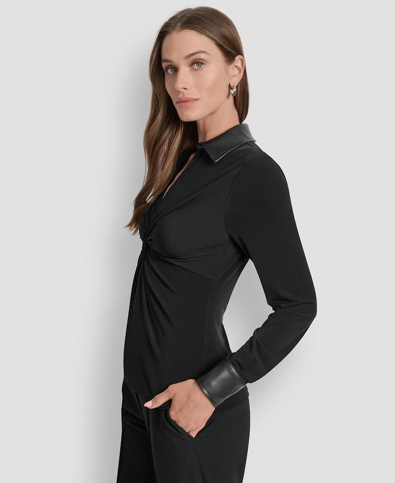Dkny Women's Twist-Front Contrast-Trim Top