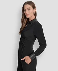 Dkny Women's Twist-Front Contrast-Trim Top