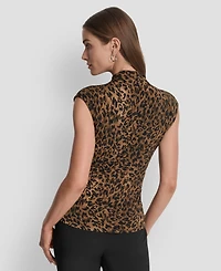 Dkny Women's Printed Mock-Neck Cap-Sleeve Top