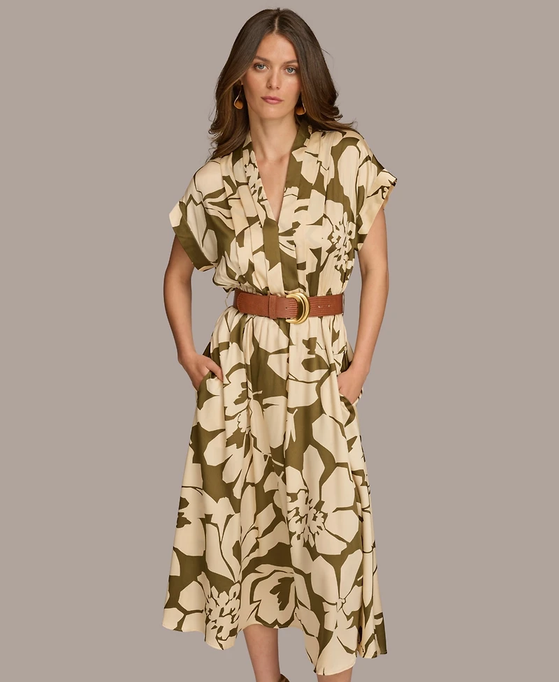 Donna Karan New York Women's Belted Short-Sleeve A-Line Dress
