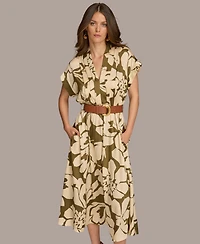 Donna Karan New York Women's Belted Short-Sleeve A-Line Dress