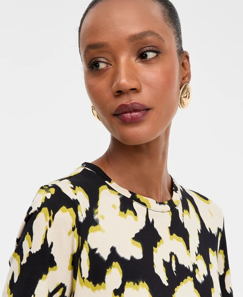 I.n.c. International Concepts Women's Cotton Printed Ruched-Waist T-Shirt, Macy's Exclusive