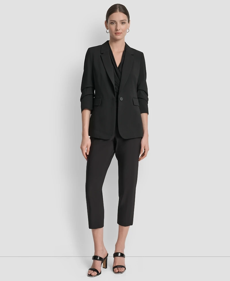 Dkny Women's Ruched-Sleeve One-Button Blazer