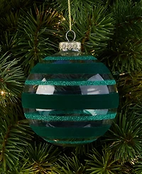 Holiday Lane Enchanted Emerald Glass Striped Ball Ornament, Macy's Exclusive