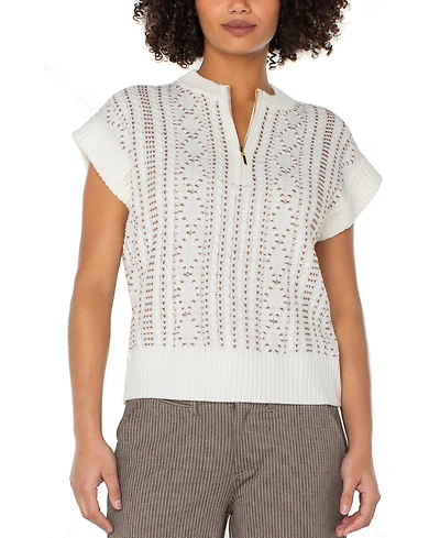Liverpool Los Angeles Women's Cap-Sleeve Dolman Half-Zip Sweater