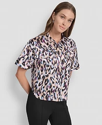 Dkny Women's Printed Flap Pocket Camp Shirt