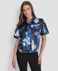 Dkny Women's Printed Flap-Pocket Camp Shirt