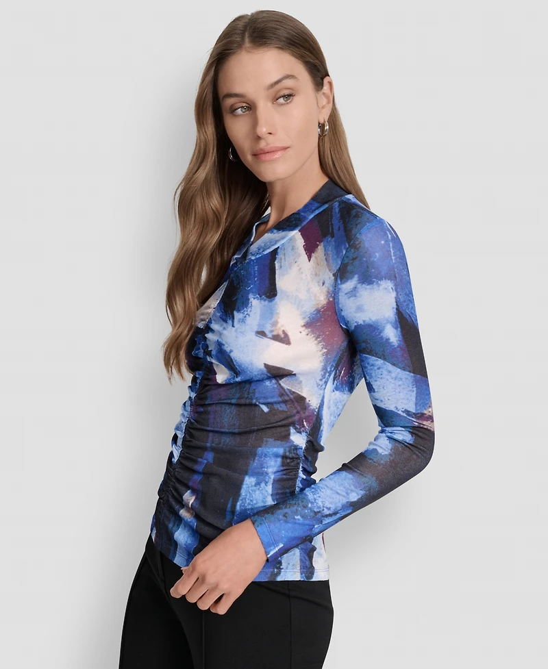 Dkny Women's Printed V-Neck Ruched Top