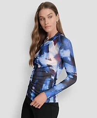 Dkny Women's Printed V-Neck Ruched Top