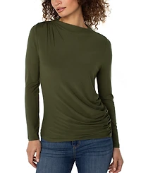 Liverpool Los Angeles Women's Mock-Neck Long-Sleeve Shirred Knit Top