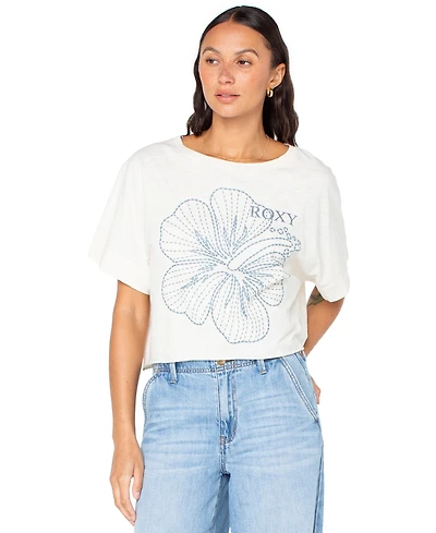 Roxy Juniors' Stitched Bloom Cropped Cotton T-Shirt