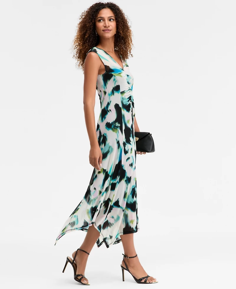 I.n.c. International Concepts Women's Printed V-Neck Ruched Dress, Macy's Exclusive