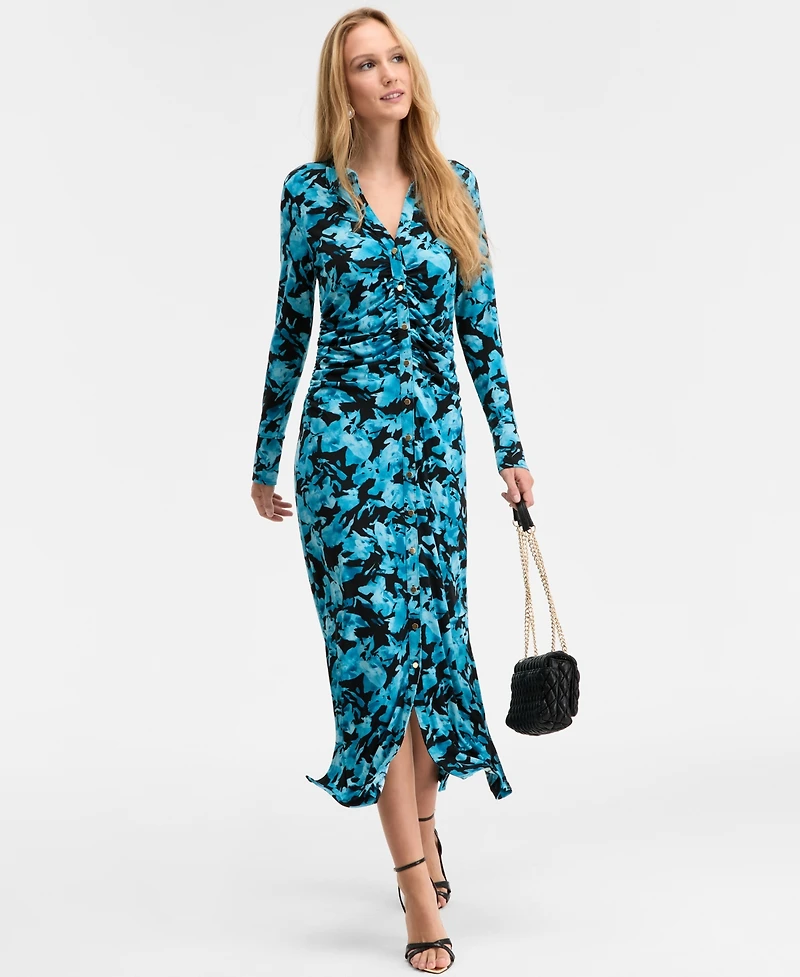 I.n.c. International Concepts Women's Printed Long Sleeve Collared Maxi Dress, Macy's Exclusive