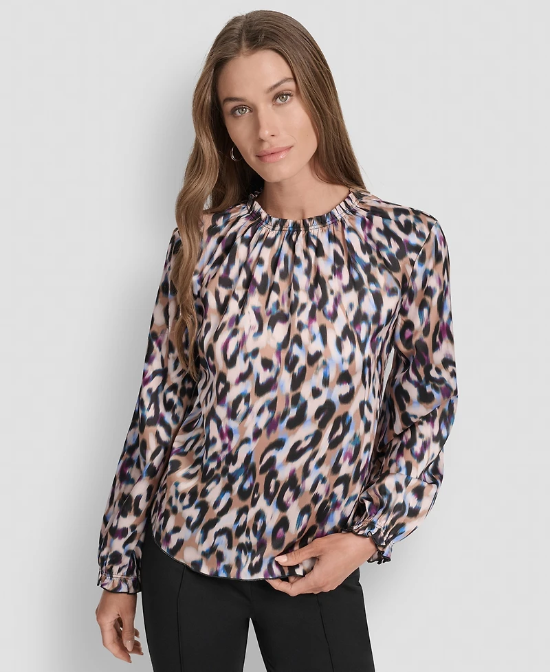 Dkny Women's Printed Ruffle Edge Blouse