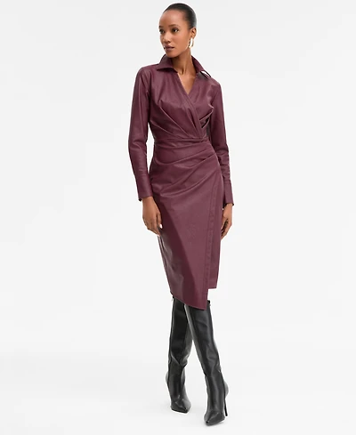 I.n.c. International Concepts Women's Surplice-Neck Faux-Leather Dress, Macy's Exclusive