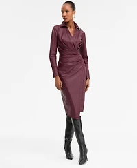 I.n.c. International Concepts Women's Surplice-Neck Faux-Leather Dress, Macy's Exclusive