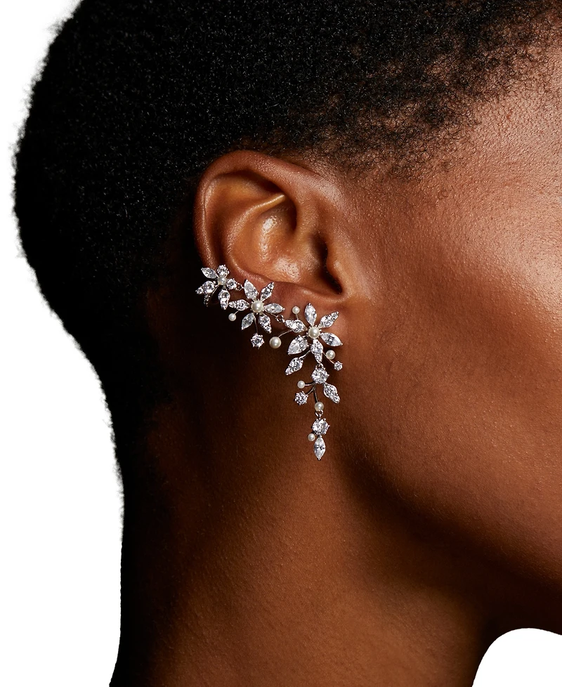 Eliot Danori Cubic Zirconia & Imitation Pearl Flower Climber Statement Earrings, Exclusively at Macy's