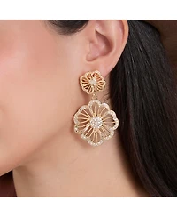 Jessica Simpson Gold-Tone Floral Drop Earrings with Pave Crystal Accents