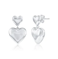 Simona Sterling Silver, Double Heart, Matte Puffed Earrings
