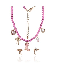 Jessica Simpson Kids Charm Necklace & Earrings Set - Pink & Gold Western Style