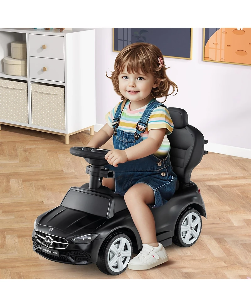 Gymax Toddler 3-in-1 Push Car w/Adjustable Canopy Under Seat Storage Realistic Sounds