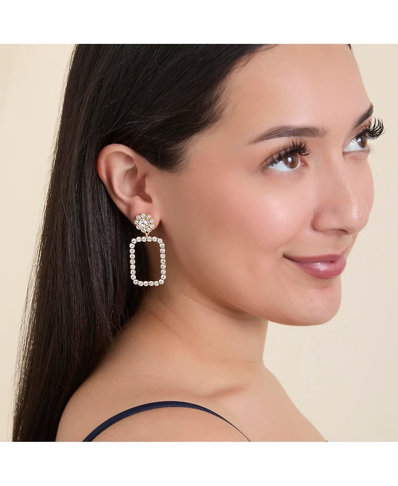 Jessica Simpson Gold-Tone Pave Rectangle Drop Earrings
