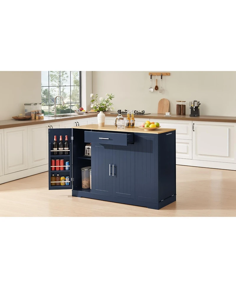 Streamdale Furniture Navy Blue Kitchen Island with Trash Storage