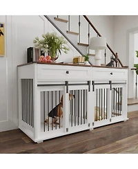 Streamdale Furniture 63" Double Dog Crate Furniture with Drawers & Divider