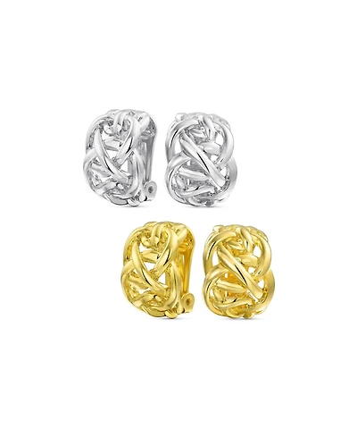 Bling Jewelry Set of 2 Celtic Love Knot Clip-On Earrings Silver Gold Plated Non-Pierced Ears