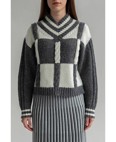Sskein Women's Checkered V-Neck Sweater
