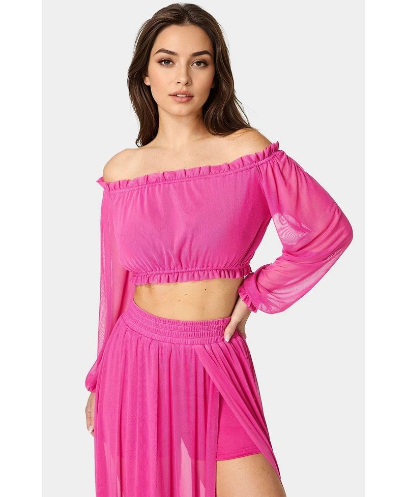 Bebe Women's High Slit Two Piece Mesh Dress