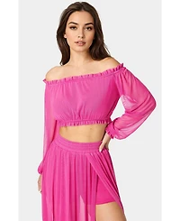 Bebe Women's High Slit Two Piece Mesh Dress