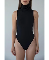 Sskein Women's Turtle Neck Ribbed Knit Bodysuit