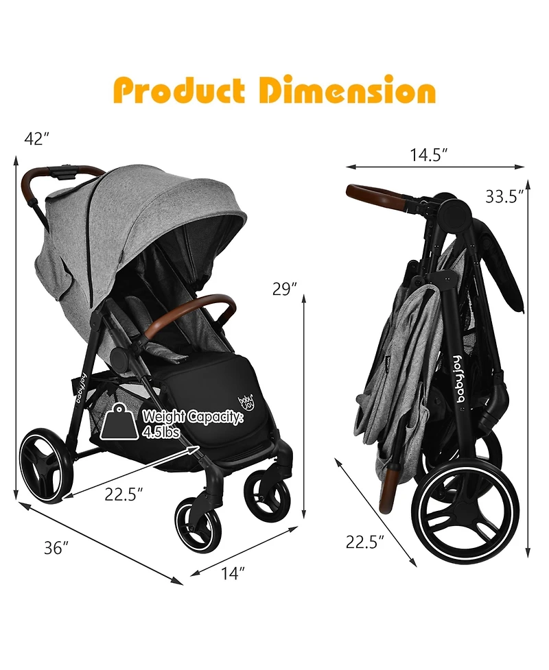 Costway High Landscape Baby Stroller Pushchair with Expandable & Footmuff Canopy 20 lbs. 0-3 Years