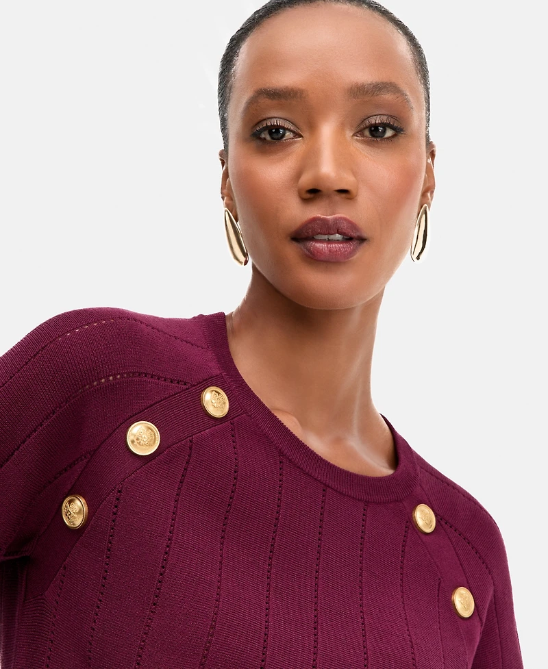 I.n.c. International Concepts Women's Button-Trim Pointelle Sweater, Macy's Exclusive
