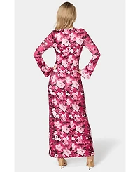 Bebe Women's Long Sleeve Keyhole Maxi Dress