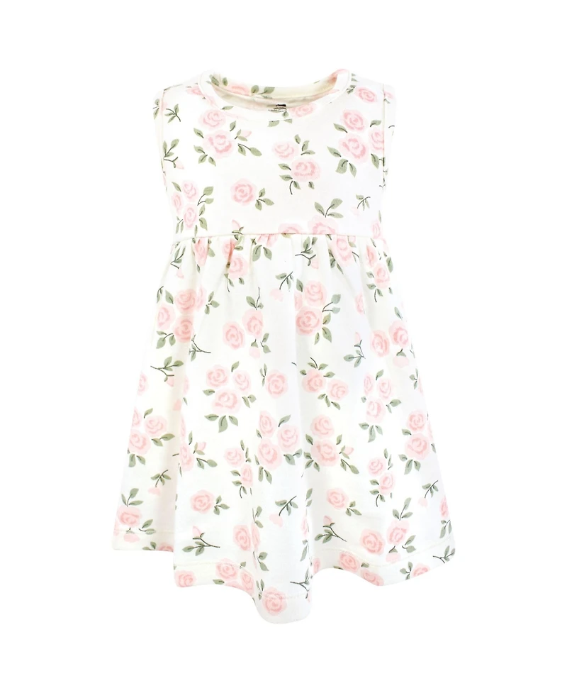 Hudson Baby Toddler Girls Cotton Dress and Cardigan Set, Soft Pink Sage Rose