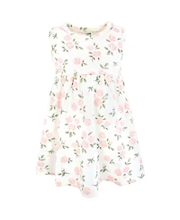 Hudson Baby Toddler Girls Cotton Dress and Cardigan Set, Soft Pink Sage Rose