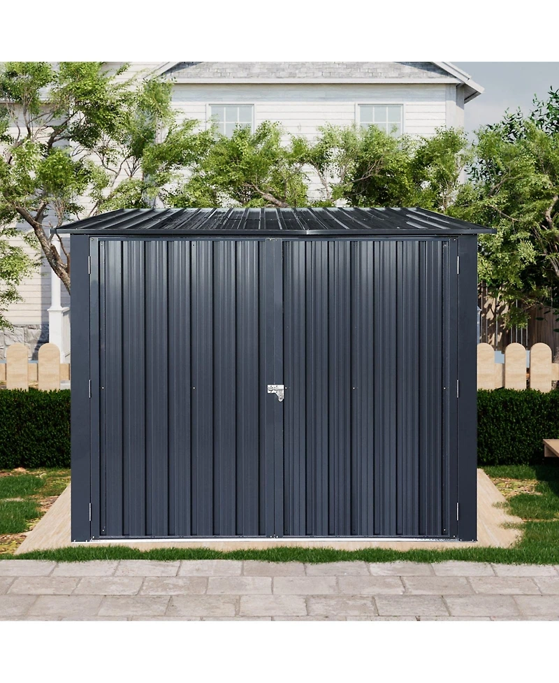 Mondawe Steel Outdoor Storage Shed For Bicycle with Slope Roof and 4 Bike Tracks