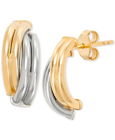 Macy's Polished Ridged Crossover Half Hoop Earrings in 10k Two-Tone Gold