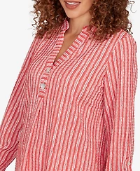 Ruby Rd. Petite Crinkle Knit Striped Henley Top