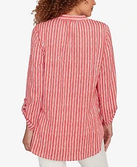 Ruby Rd. Petite Crinkle Knit Striped Henley Top
