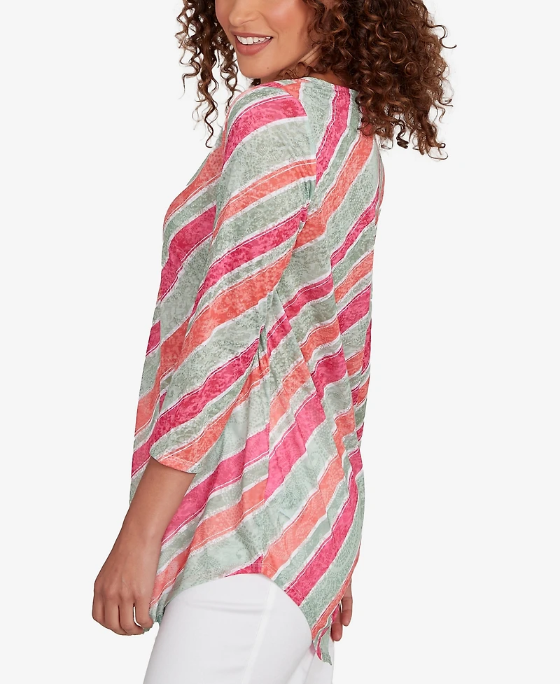 Ruby Rd. Petite Bias Stripe Beaded Top