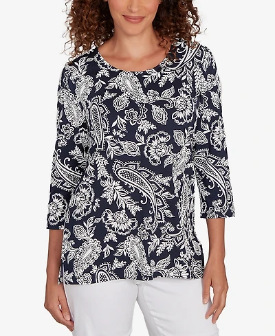 Ruby Rd. Petite Jacobean Paisley Puff Print Top