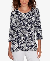 Ruby Rd. Petite Jacobean Paisley Puff Print Top