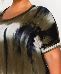 Coin 1804 Plus Hand Tie Dye Double Binding Neck and Dolman Sleeve Top