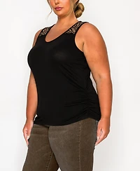 Coin 1804 Plus Pebble Mesh Inset Side Ruched Tank Top