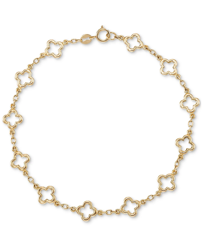 Polished Openwork Clover Link Chain Bracelet in 10k Gold